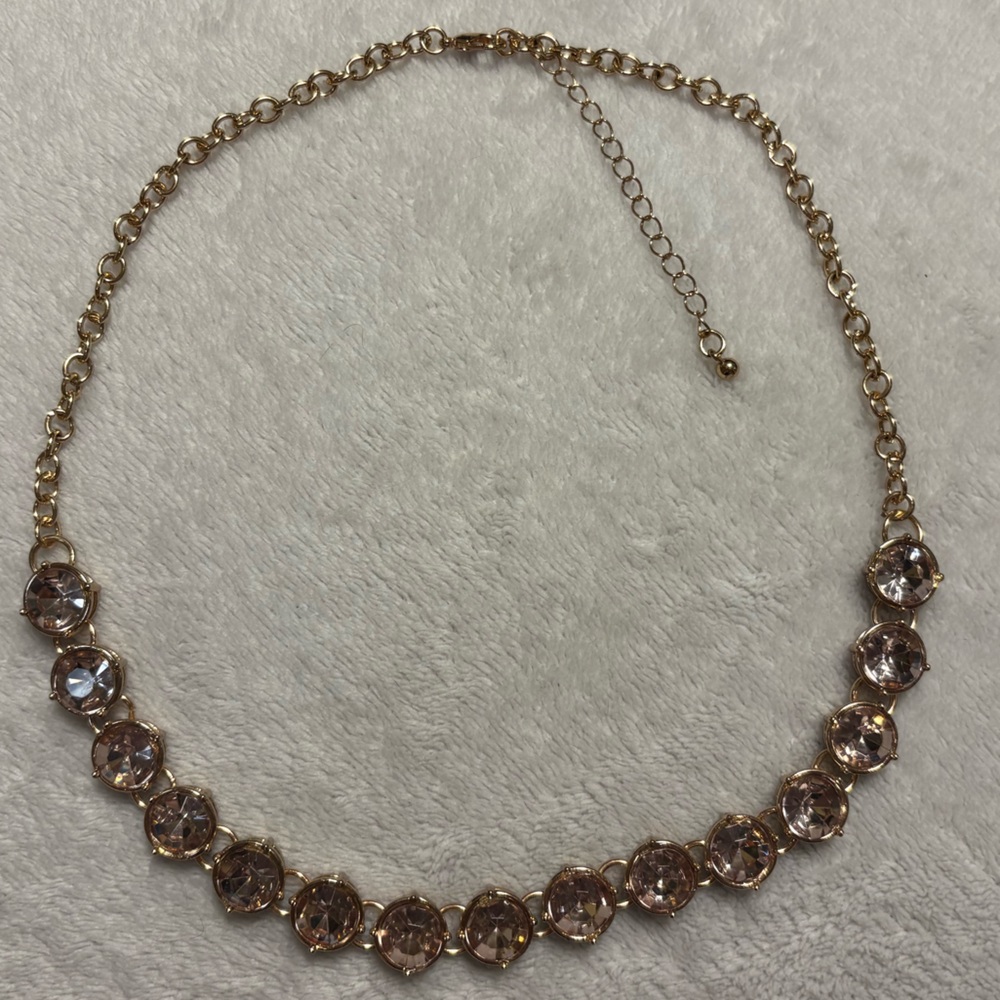 Vintage Light Chic Gold Necklace with Rose Pink Crystal Highlights